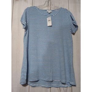 J. Jill Shirt Ladies Small Linen Blend Striped Blue White Cold Shoulder